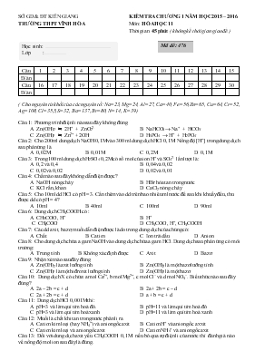 Kiểm tra chương 1 năm học 2015  2016 môn Hóa học 11 thời gian 45 phút